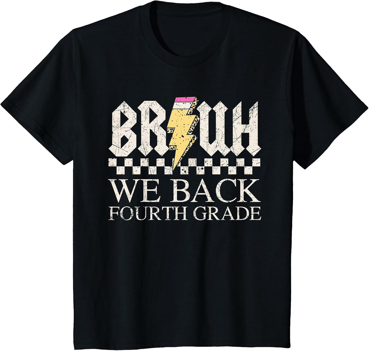 Fourth Grade Bruh We Back Lightning Retro 4th Grade Kids T-Shirt - Black