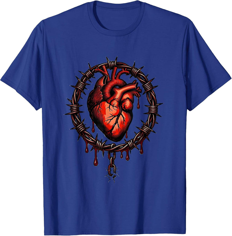 Freedom Bleeding Heart Barbed Wire Graphic T-Shirt - Royal Blue