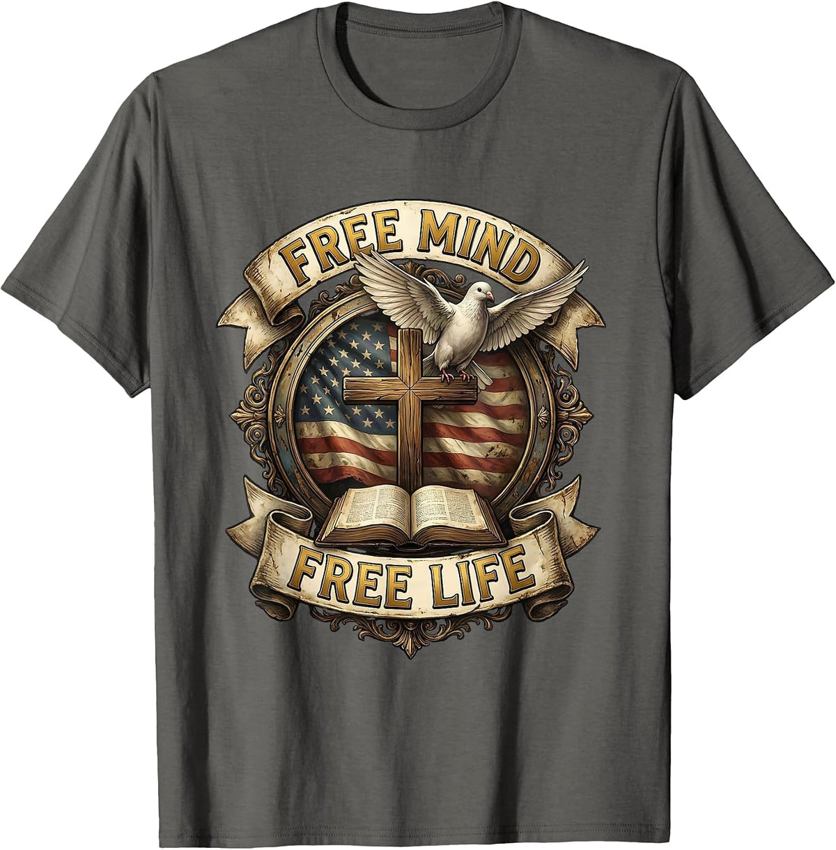 Men's Free Mind Free Life Freedom Graphic Design T-Shirt - Asphalt Grey