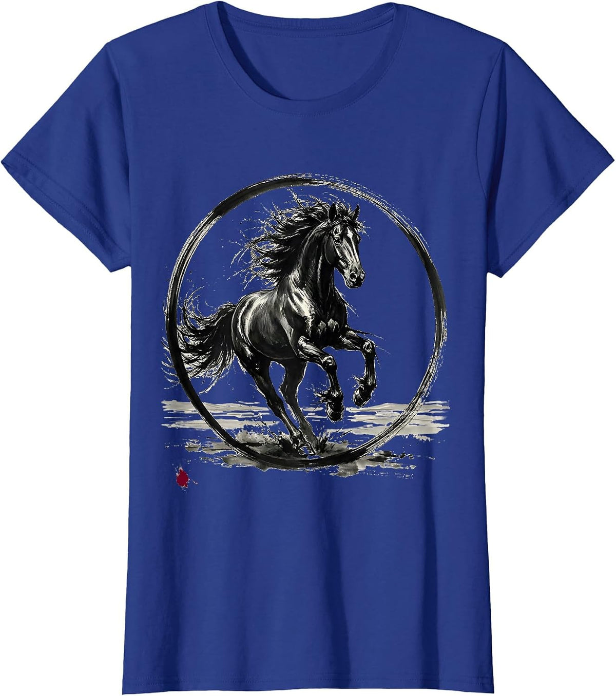 Women's Wild Horse Galloping Across Open Plains Design T-Shirt - Royal Blue