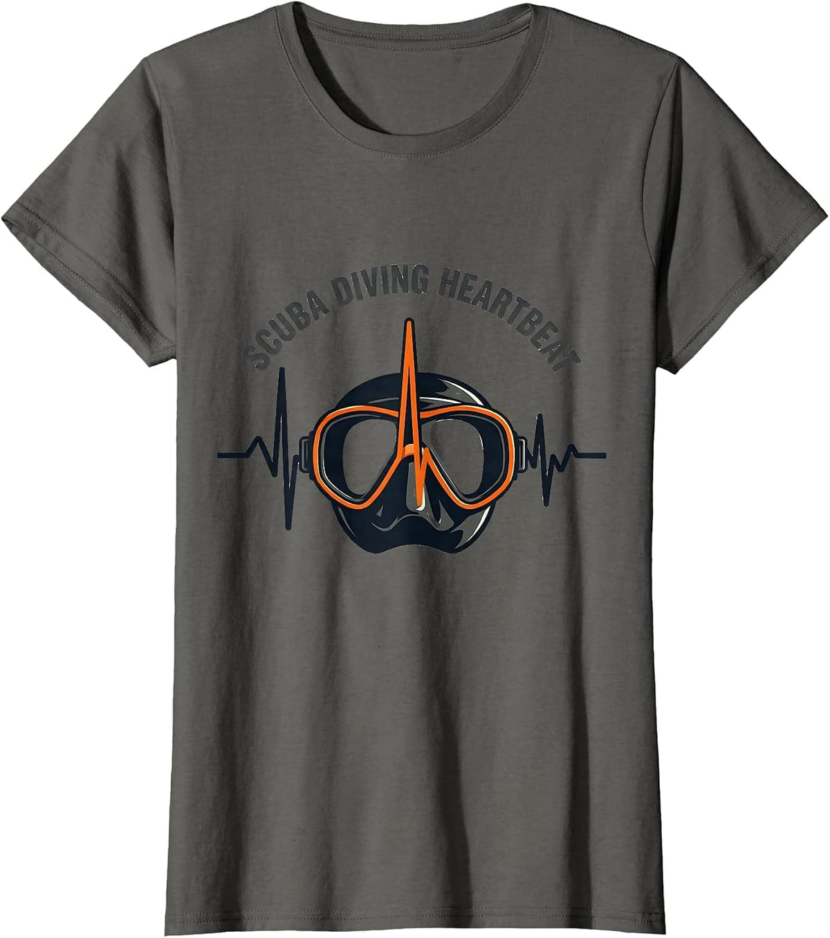 Women's Scuba Diving Heartbeat Stencil Graphic Hobbyist Gift T-Shirt - Asphalt Grey
