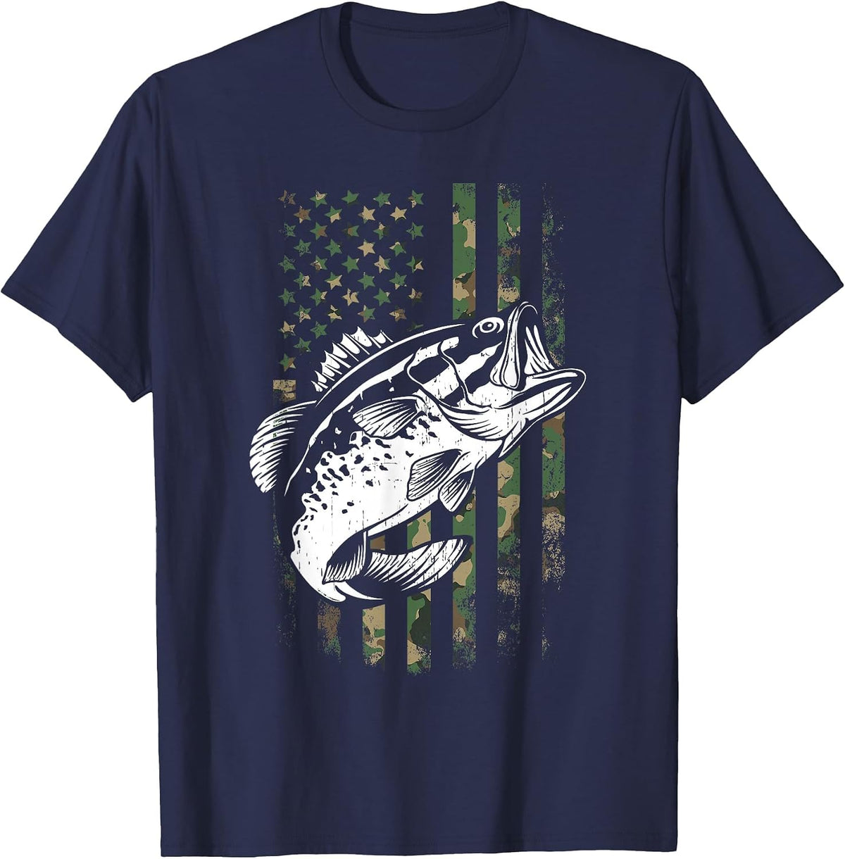 Fishing Patriotic USA Flag Camouflage T-Shirt - Navy Blue