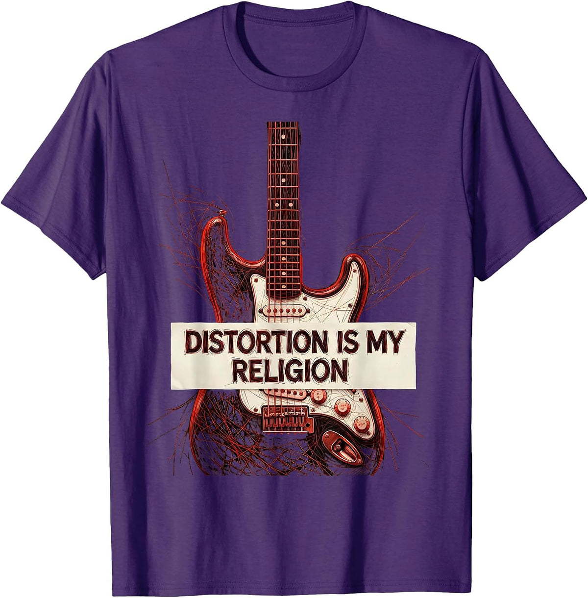 Distortion Is My Religion Punk Rock Design T-Shirt - Purple