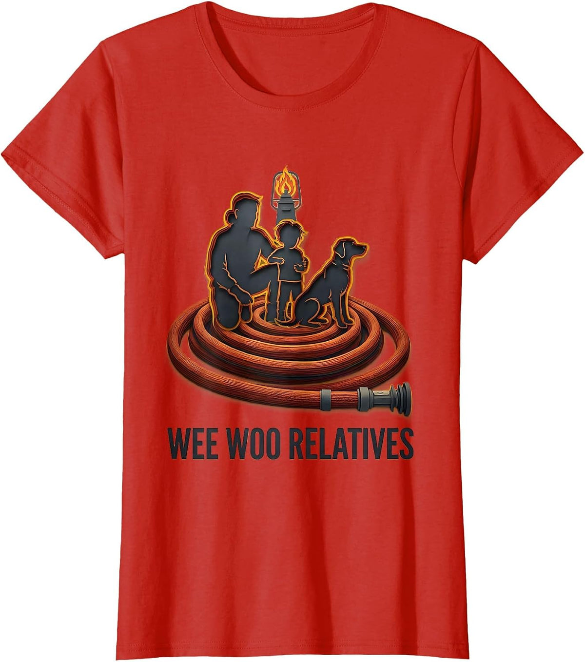 Wee Woo Relatives Funny Firefighter Family Fire Department T-Shirt - Red