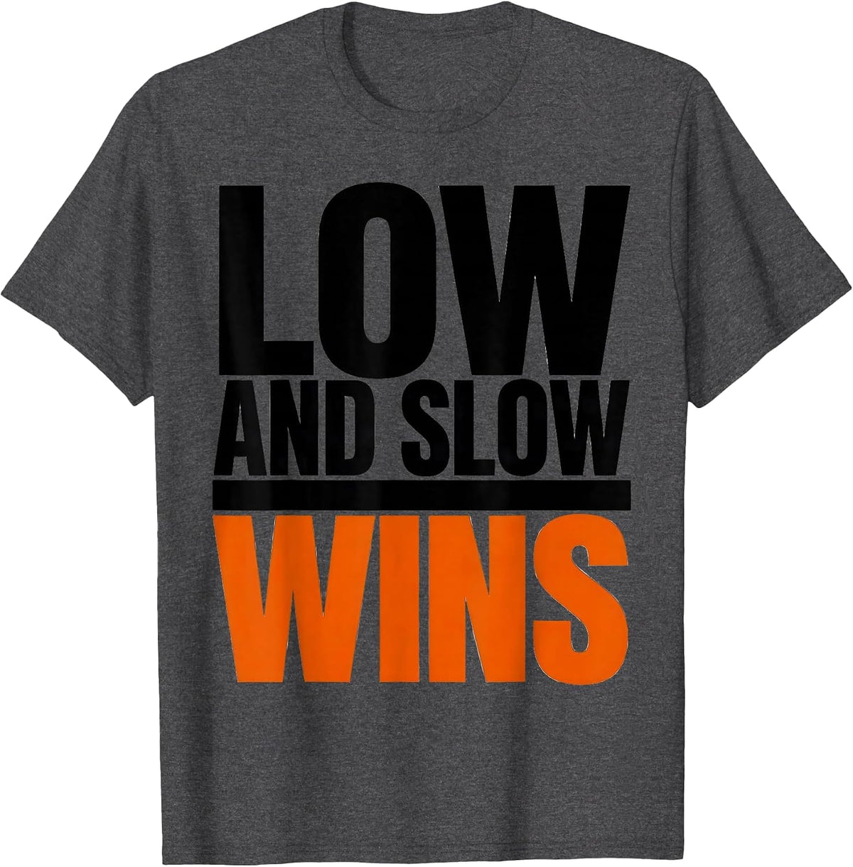 Low and Slow Wins Chef BBQ Pitmaster Design T-Shirt - Dark Heather Grey