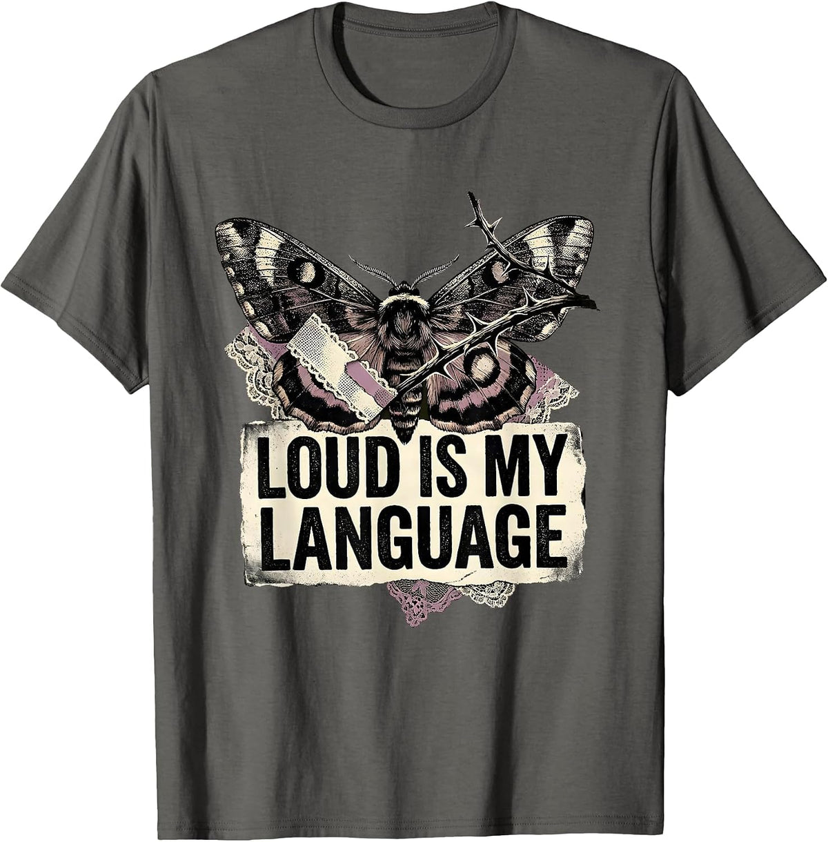 Men's Loud Is My Language Rock Music Graphic Design T-Shirt - Asphalt Grey