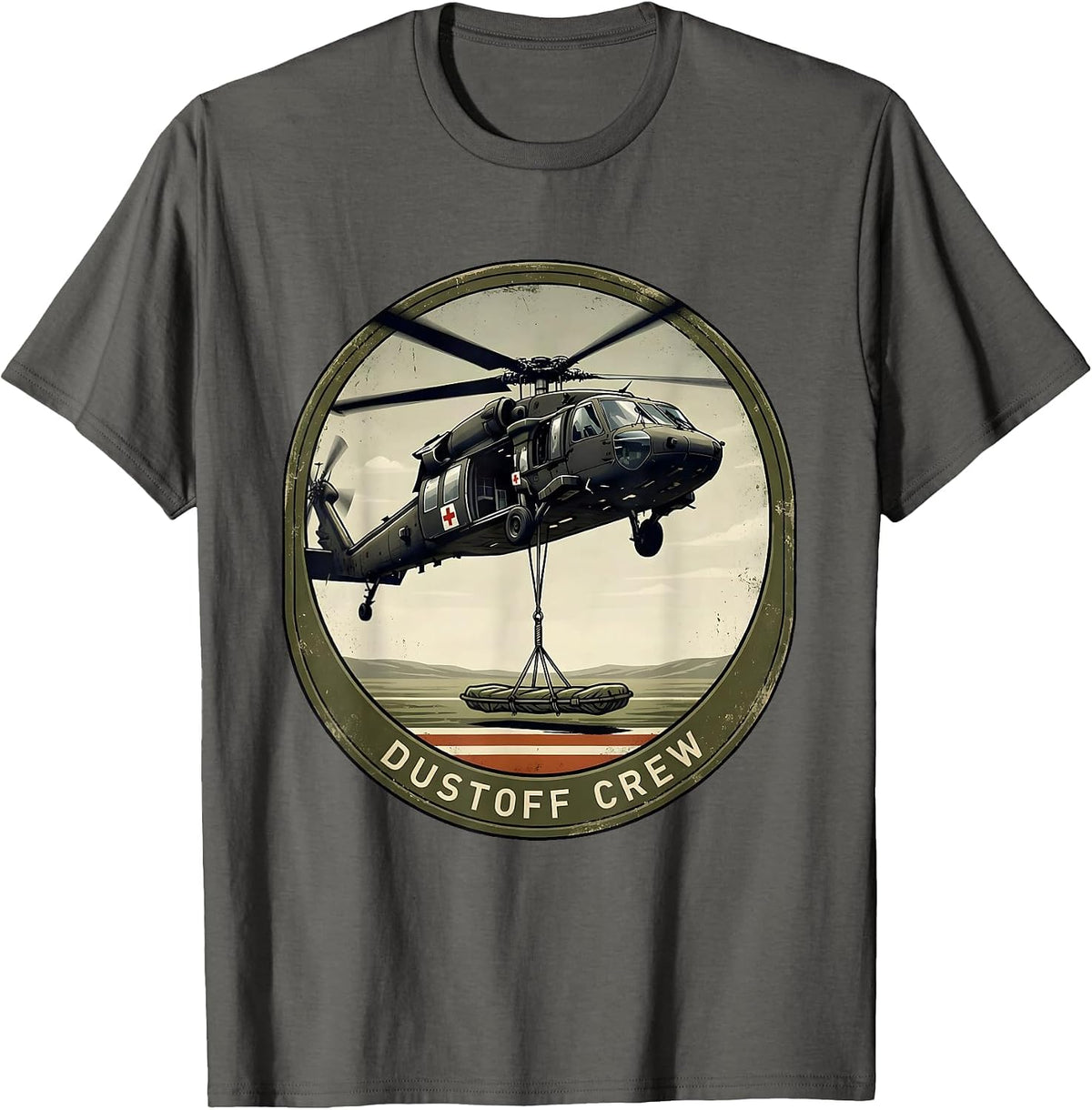 Men's Dustoff Crew Vintage Military Helicopter Pilot Veteran T-Shirt - Asphalt Grey