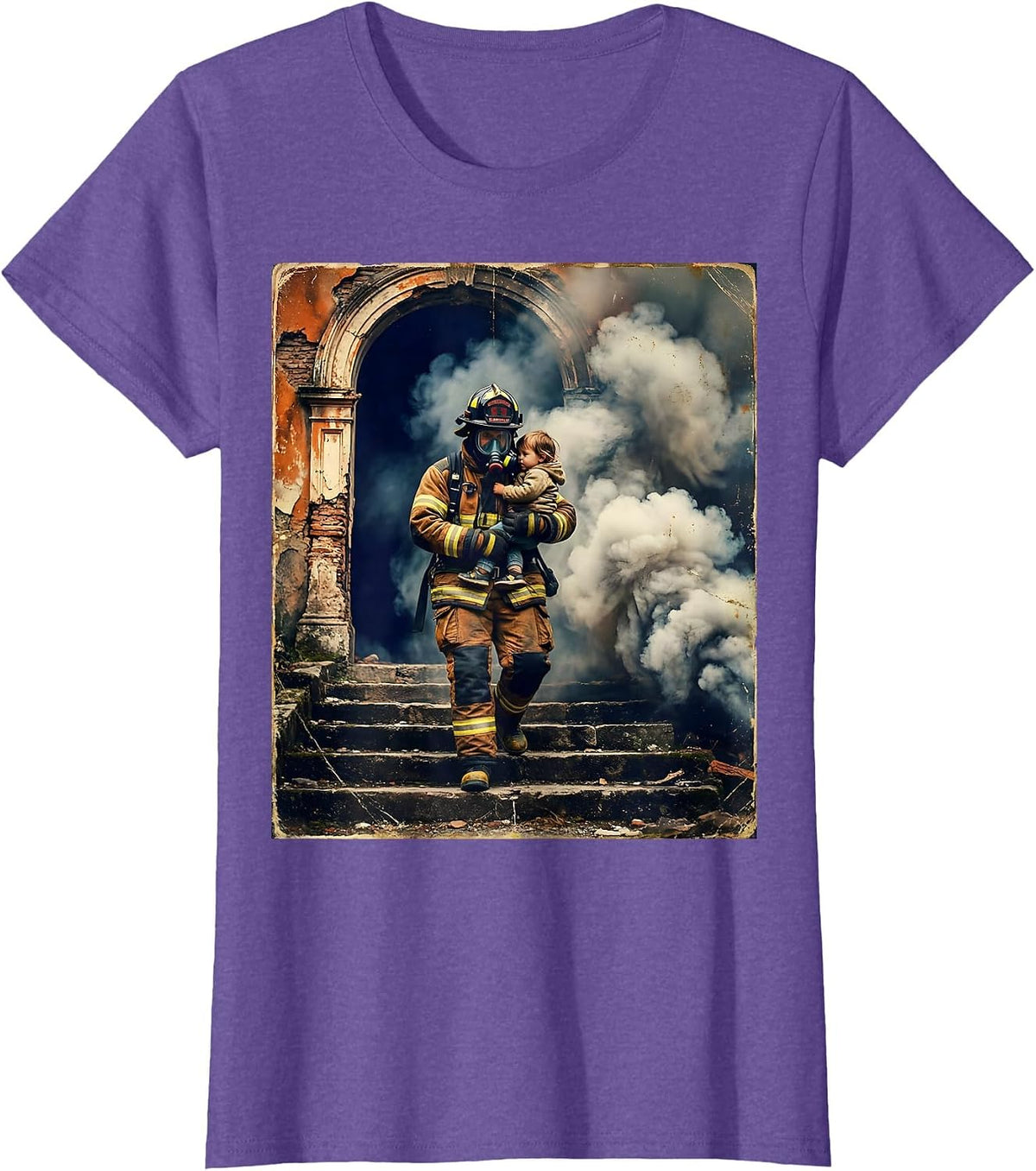 Firefighter Rescue Brave Hero Graphic Design T-Shirt - Purple Heather