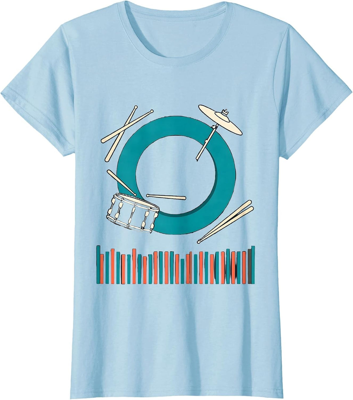 Women's Drum Kit Orbit Flat Vector Drummer Humor T-Shirt - Baby Blue