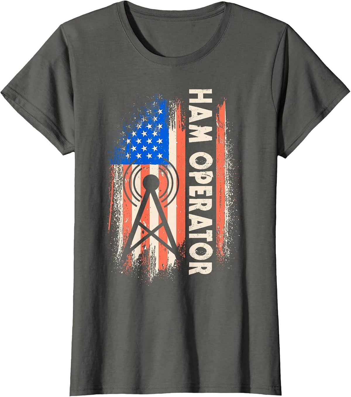 Patriotic USA Flag Ham Radio Amateur Radio Operator T-Shirt - Asphalt Grey