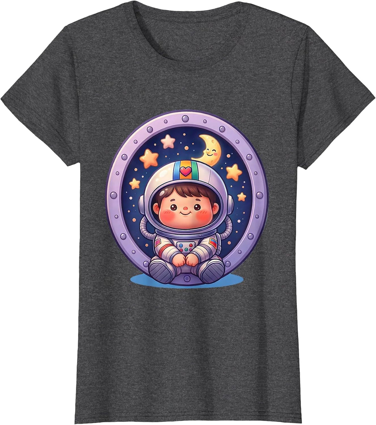Women's Down Syndrome Awareness Child Astronaut Stars T-Shirt - Dark Heather Grey
