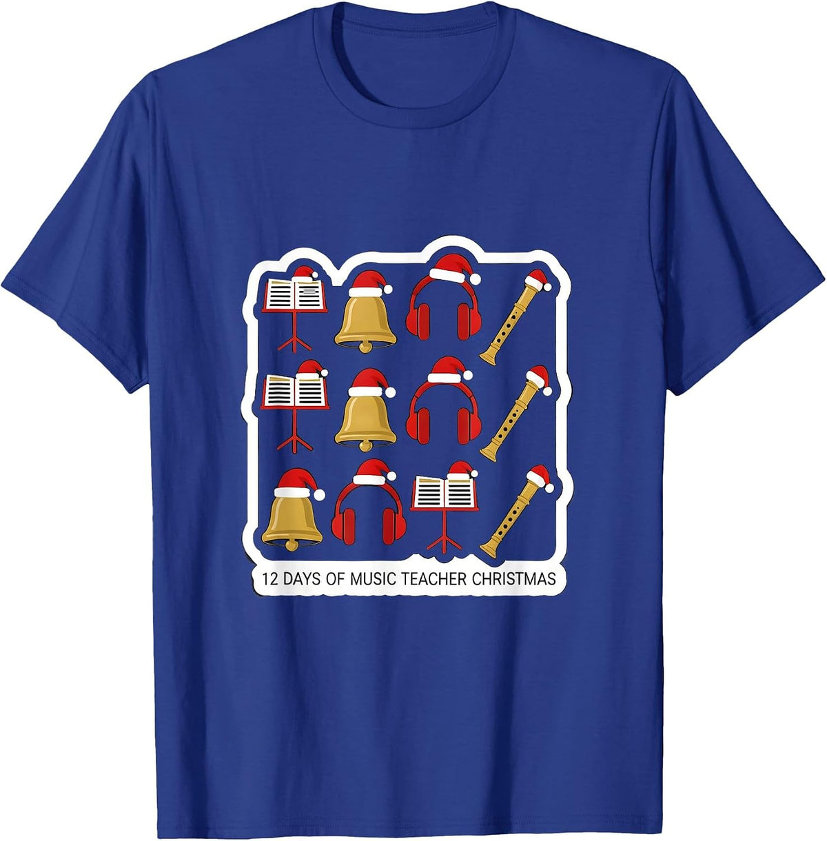 Men's 12 Days of Music Teacher Christmas Funny Gift for Educators T-Shirt - Royal Blue