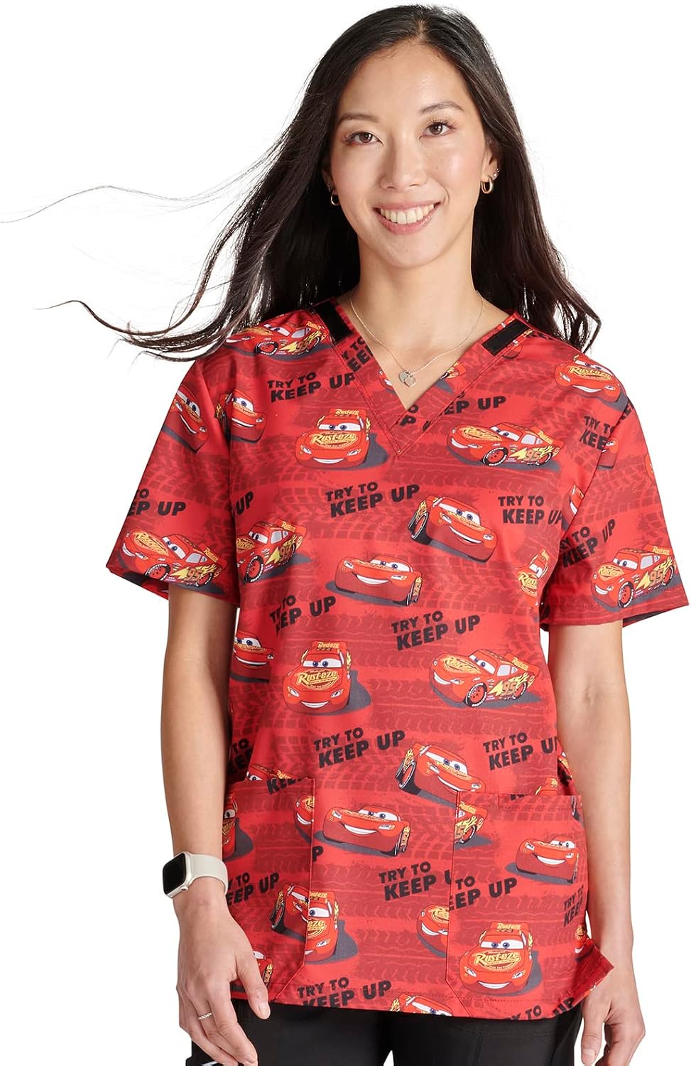 Tooniforms Printed Men & Women Scrubs Top V-Neck 2 Pockets - Try to Keep Up