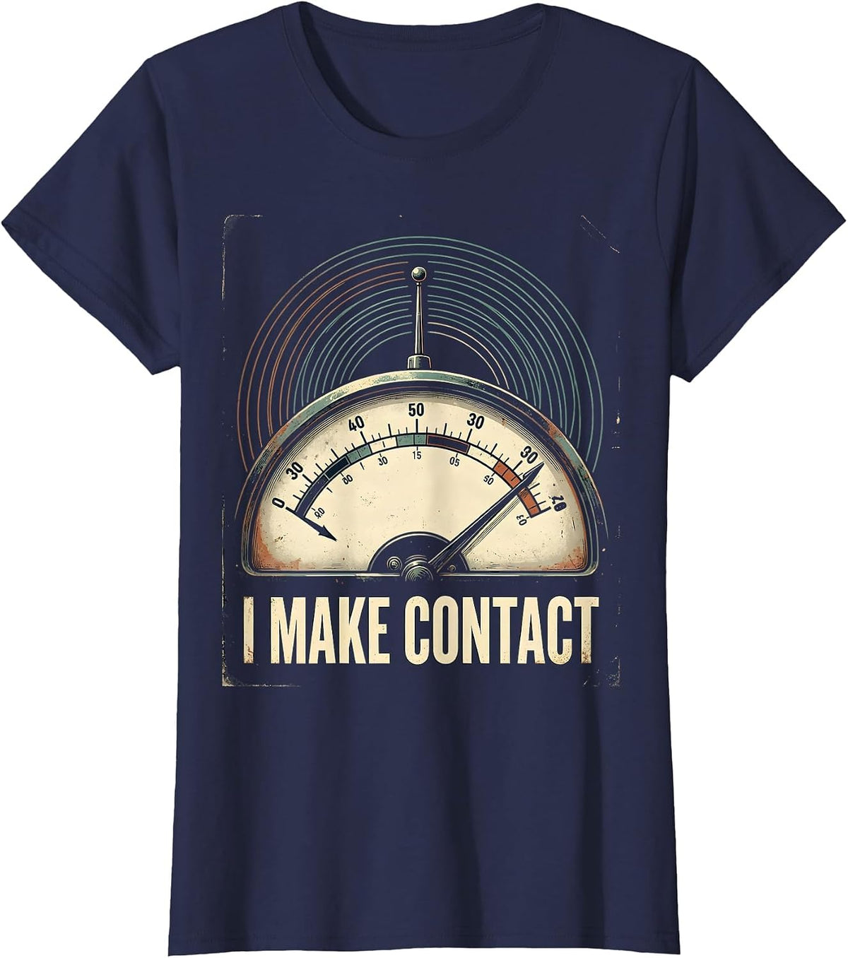 Women's I Make Contact Vintage Ham Radio Operator Hobby Pride T-Shirt - Navy Blue