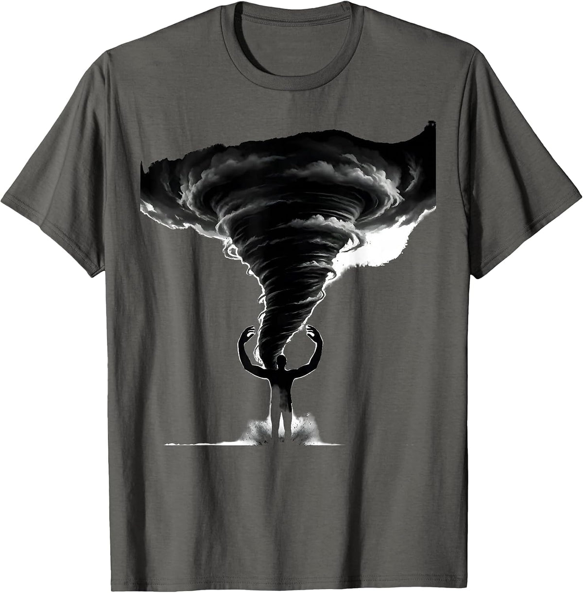 Men's Embrace Tornado Funnel Silhouette Storm Chaser Meteorology T-Shirt - Asphalt Grey