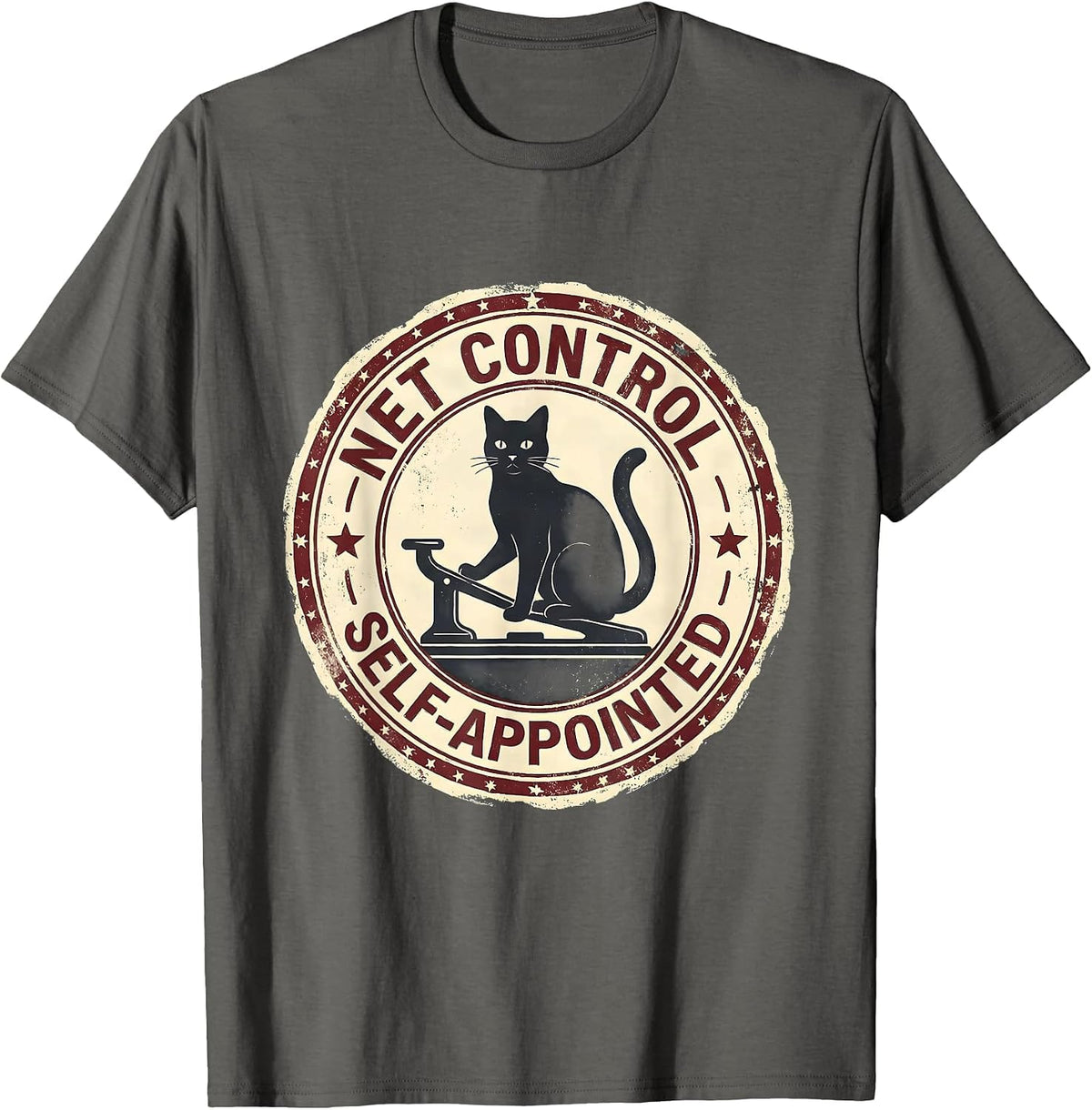 Net Control Self-Appointed Vintage Cat Lover Ham Radio T-Shirt - Asphalt Grey