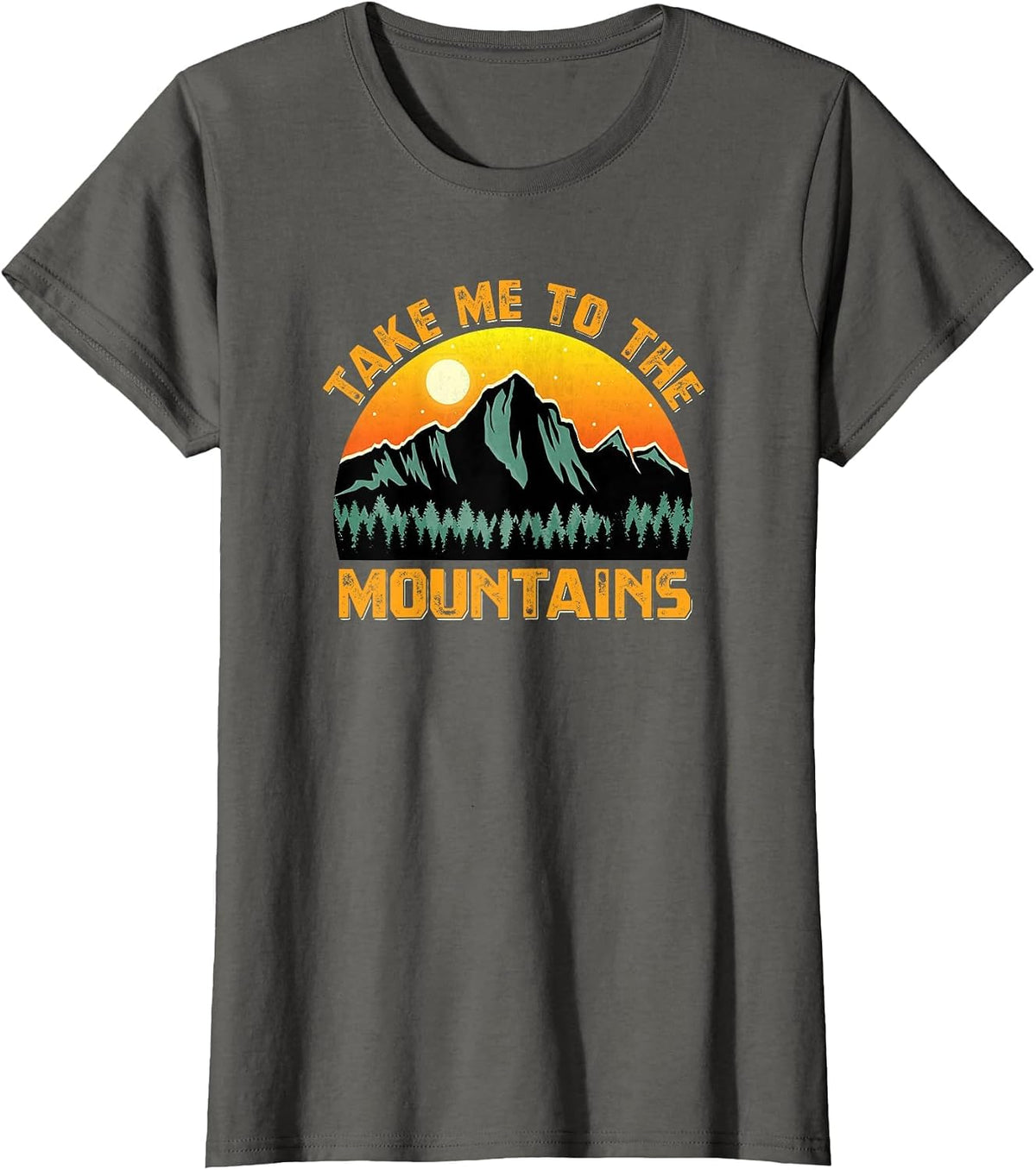 Take Me to The Mountains Vintage Style Outdoor Sunset T-Shirt - Asphalt Grey