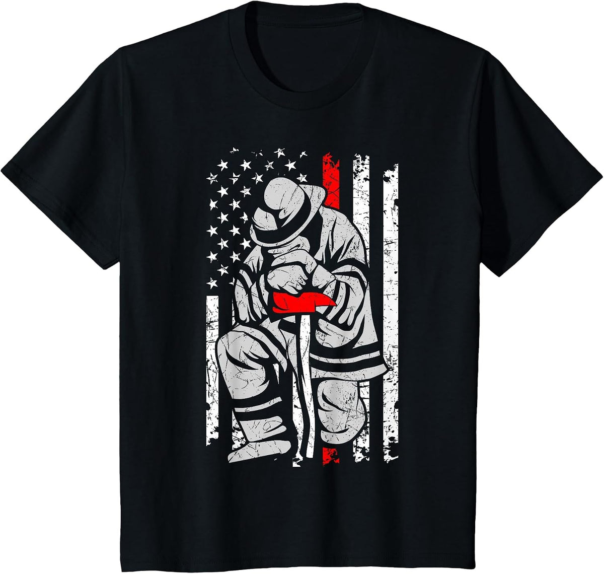 Firefighter Thin Red Line Retro Patriotic Rescuer Fireman T-Shirt - Black