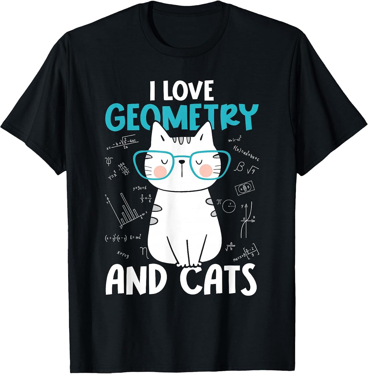 I Love Math and Cats - Funny Geometry T-Shirt - Black