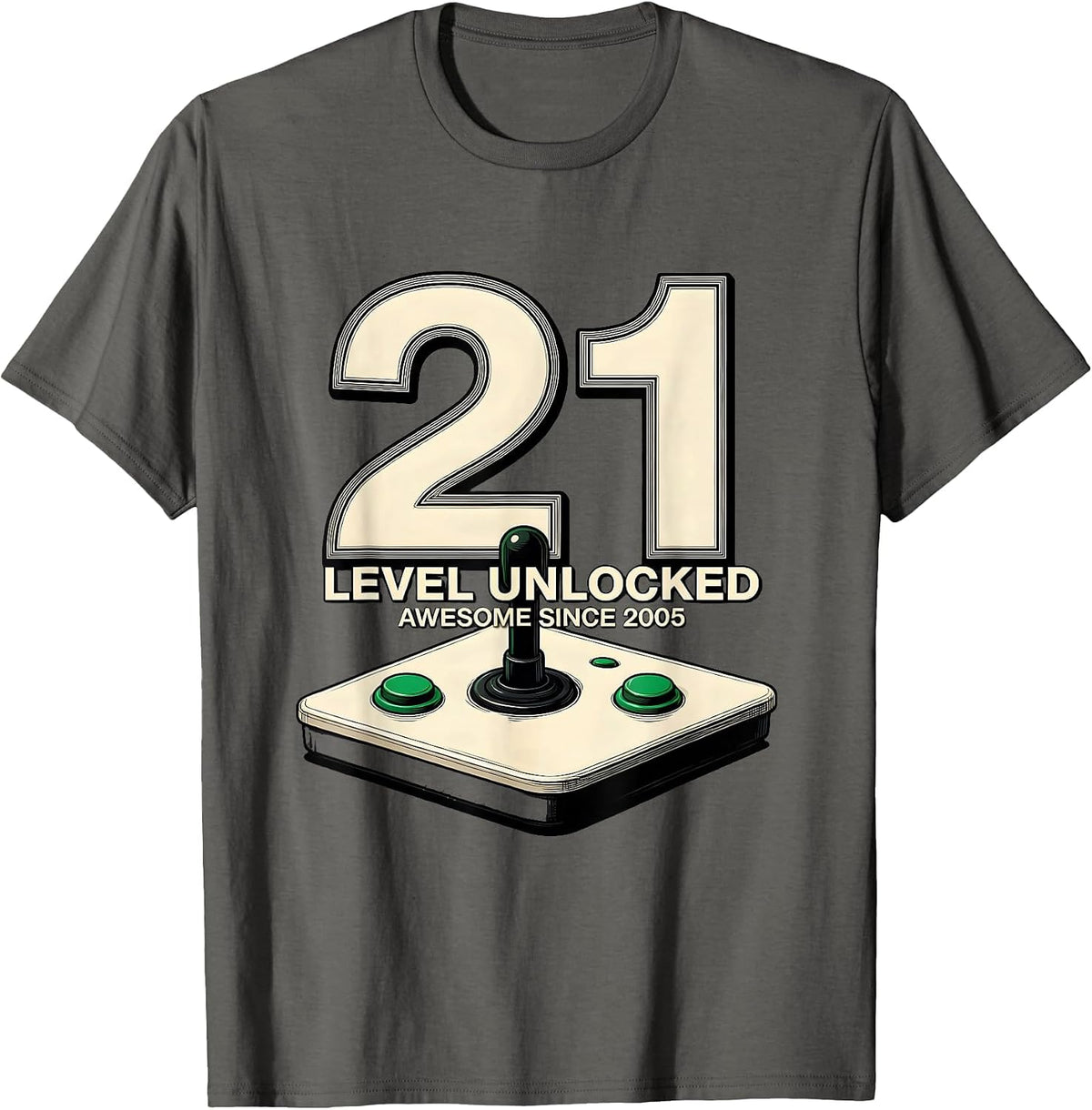 Men's Level 21 Unlocked Awesome Since 2005 21st Birthday Gaming T-Shirt - Asphalt Grey