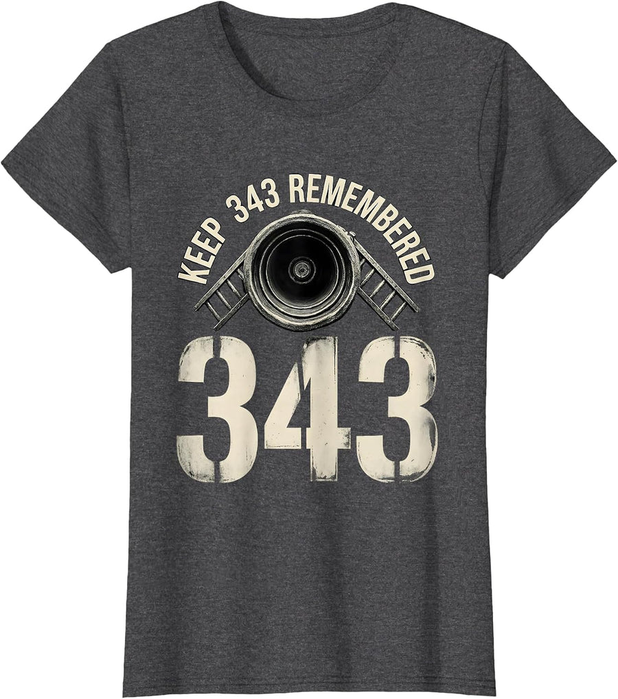 Women's Keep 343 Remembered Firefighter Pride Memorial Tribute T-Shirt - Dark Heather Grey