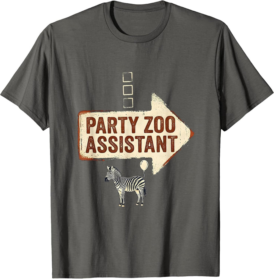 Party Zoo Assistant Rubber Stamp Safari Birthday Party T-Shirt - Asphalt Grey