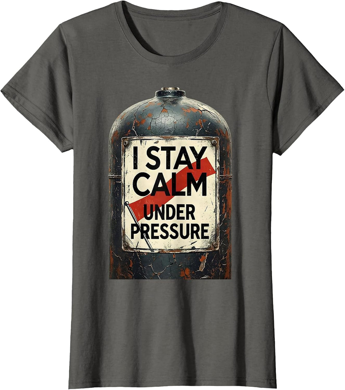 Women's I Stay Calm Under Pressure Distressed Scuba Diver Dive Flag T-Shirt - Asphalt Grey