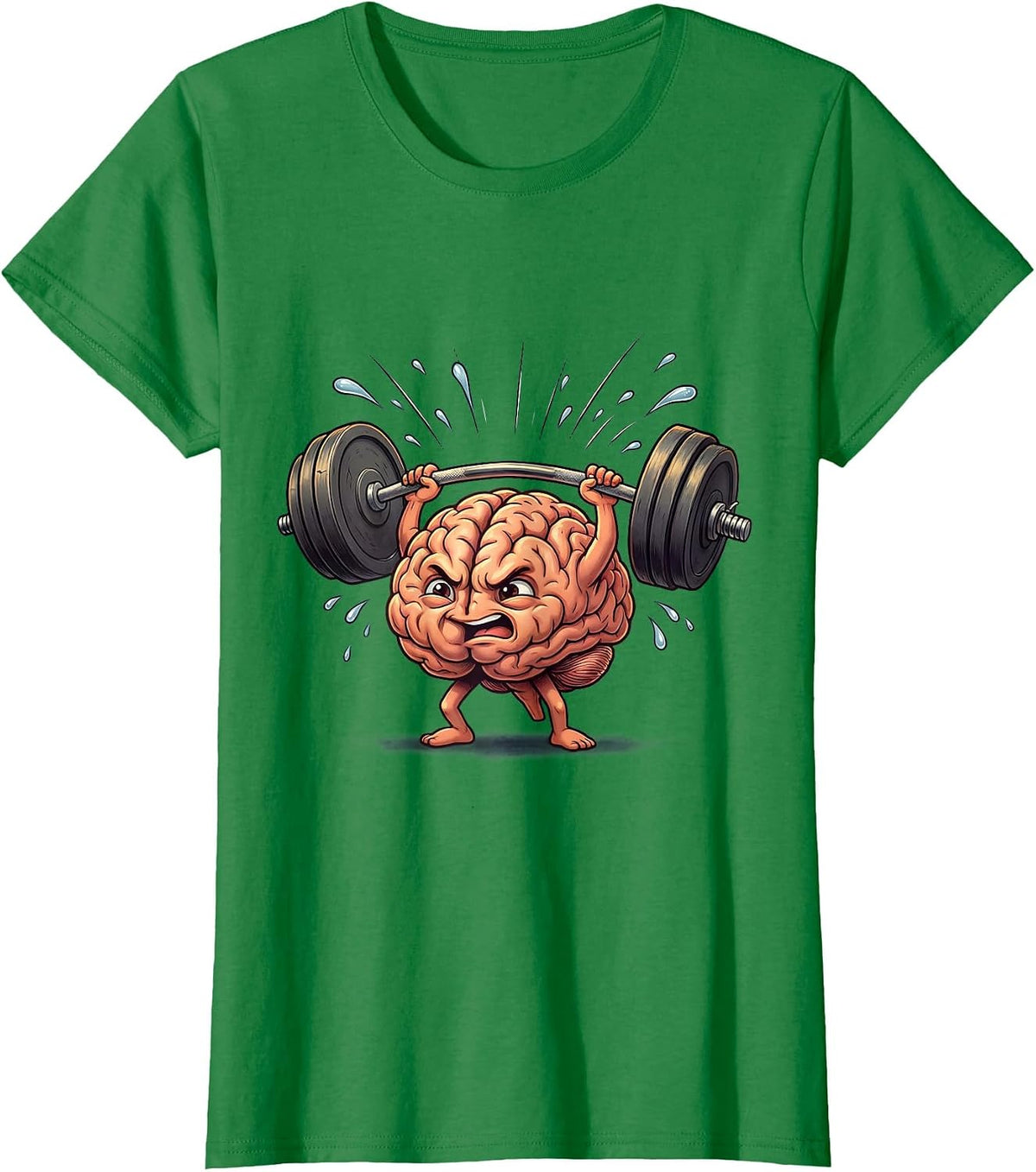 Women's Brain Lifting Weights Mental Health Graphic Tee T-Shirt - Kelly Green