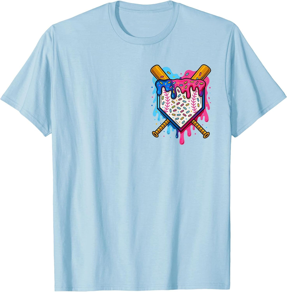 Baseball for Boys Ice Cream Drip Baseball T-Shirt - Baby Blue
