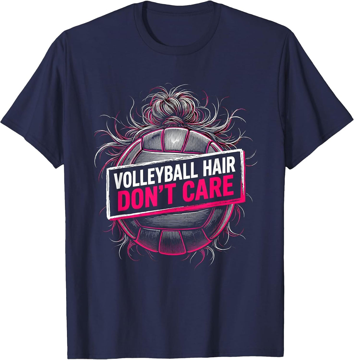 Volleyball Hair Don't Care Volleyball Design T-Shirt - Navy Blue