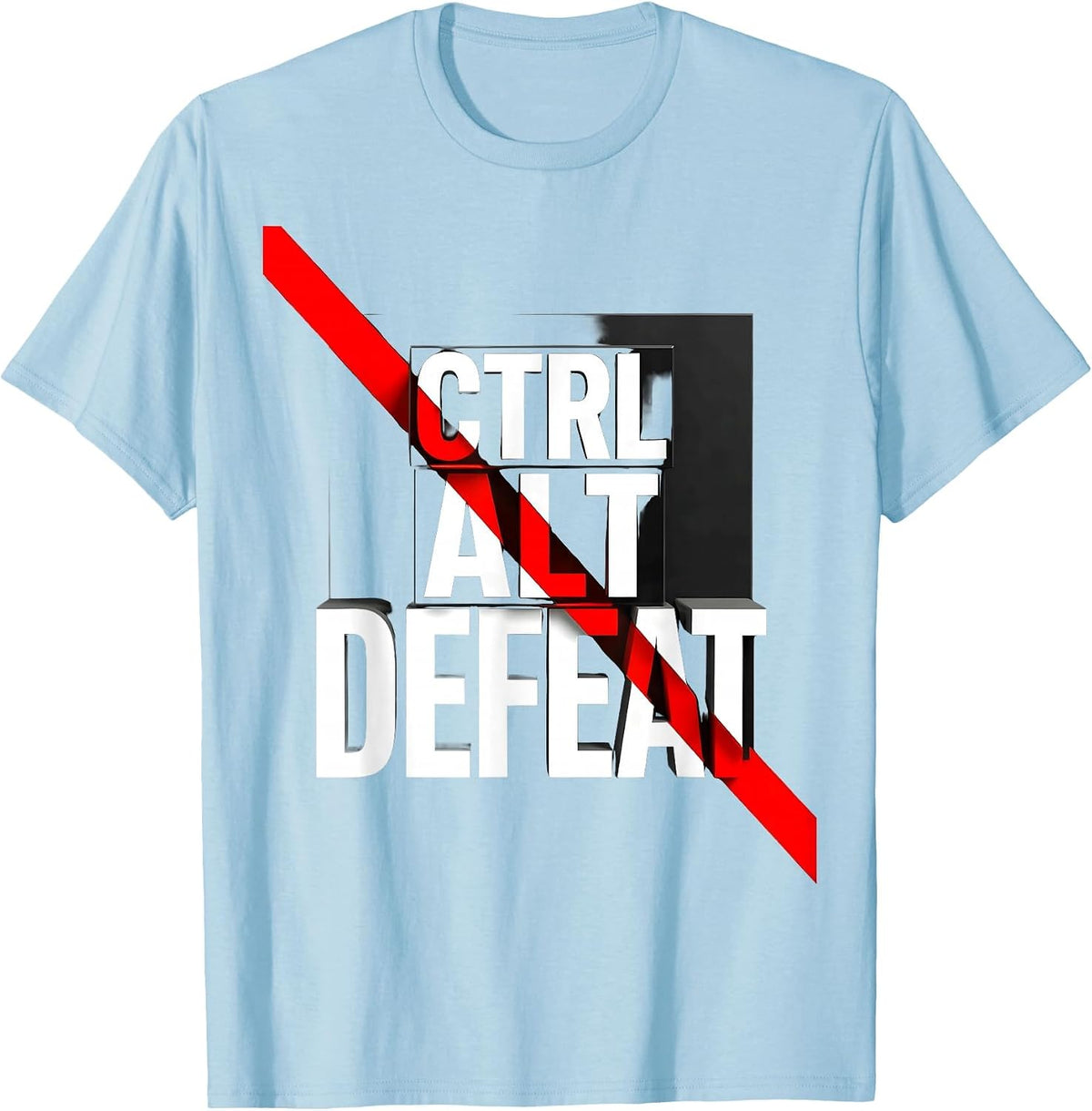 Men's Ctrl Alt Defeat Funny Tech Humor Design T-Shirt - Baby Blue