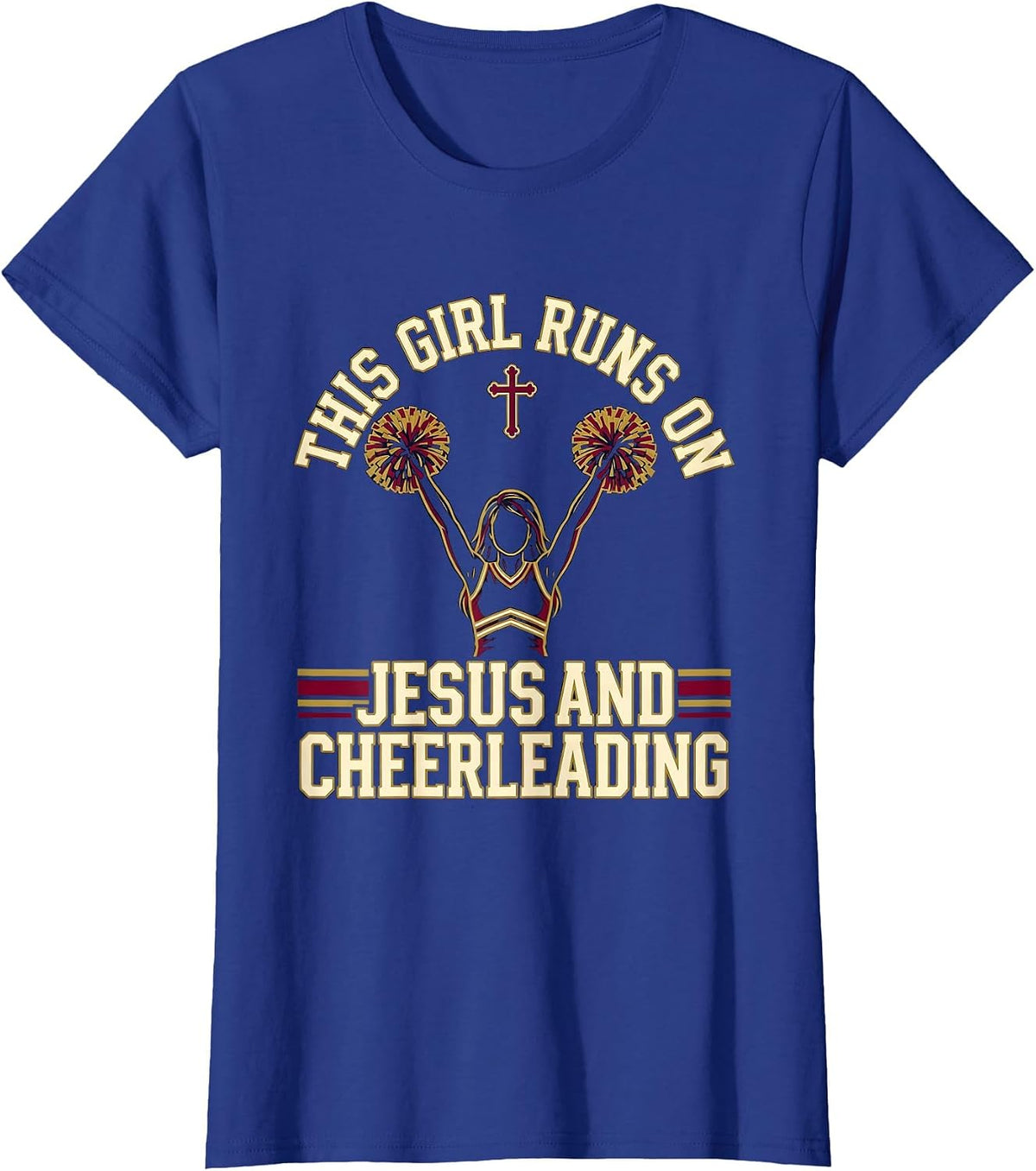 Women's This Girl Runs On Jesus And Cheerleading Christian Gift T-Shirt - Royal Blue