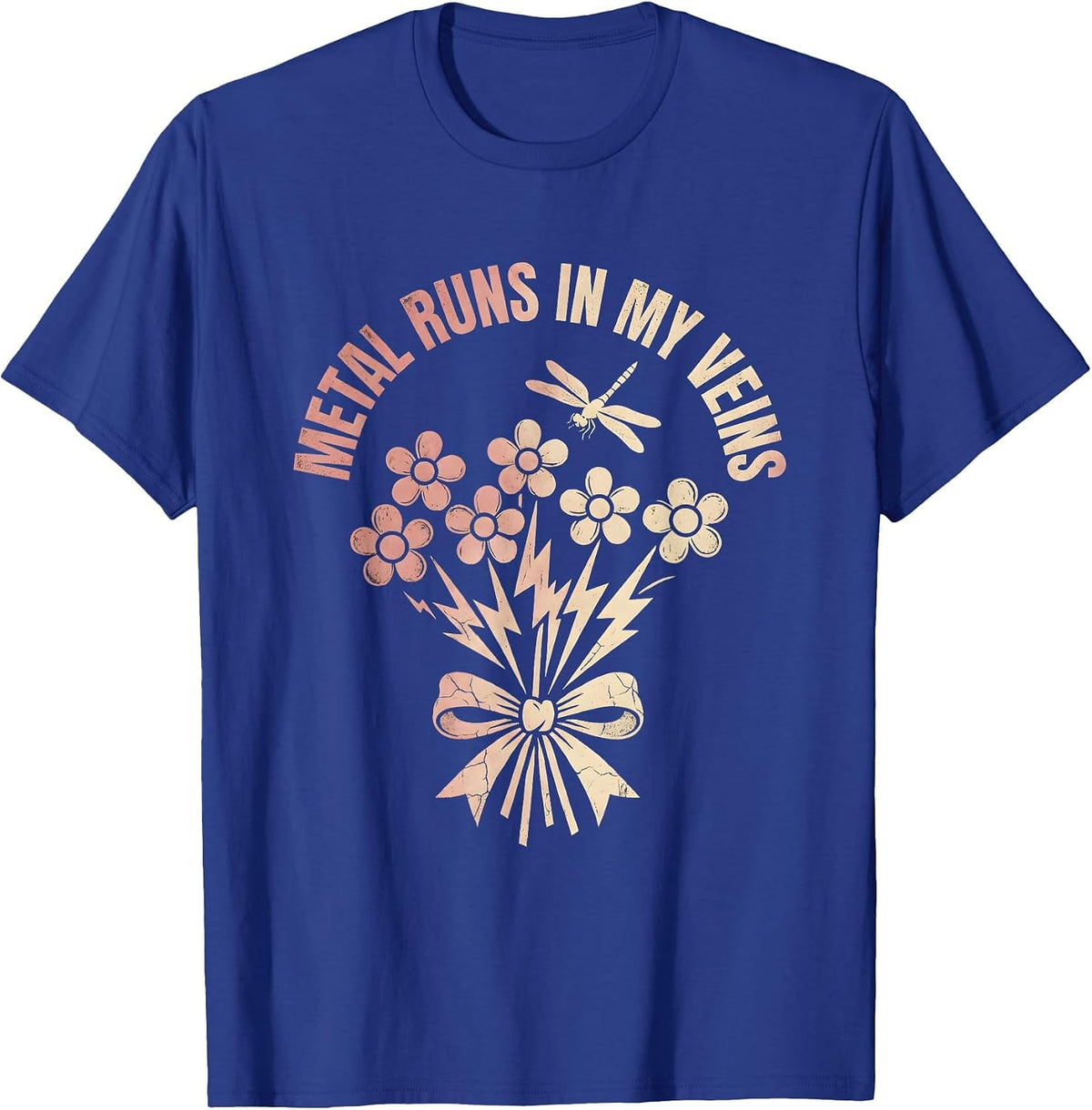 Metal Runs In My Veins Heavy Metal Music Design T-Shirt - Royal Blue