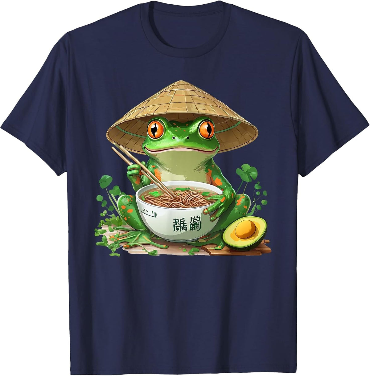 Frog Eating Ramen Kawaii Japanese T-Shirt - Navy Blue