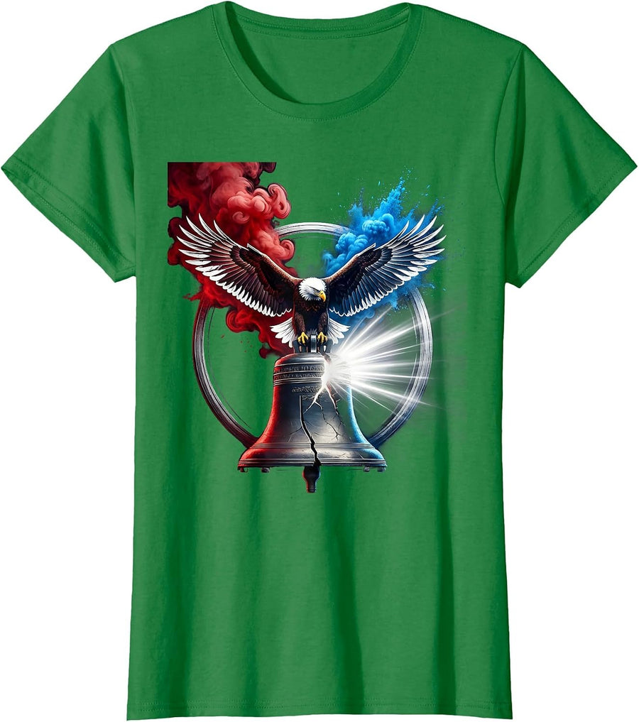 Women's Eagle and Liberty Bell Patriotic Graphic T-Shirt - Kelly Green