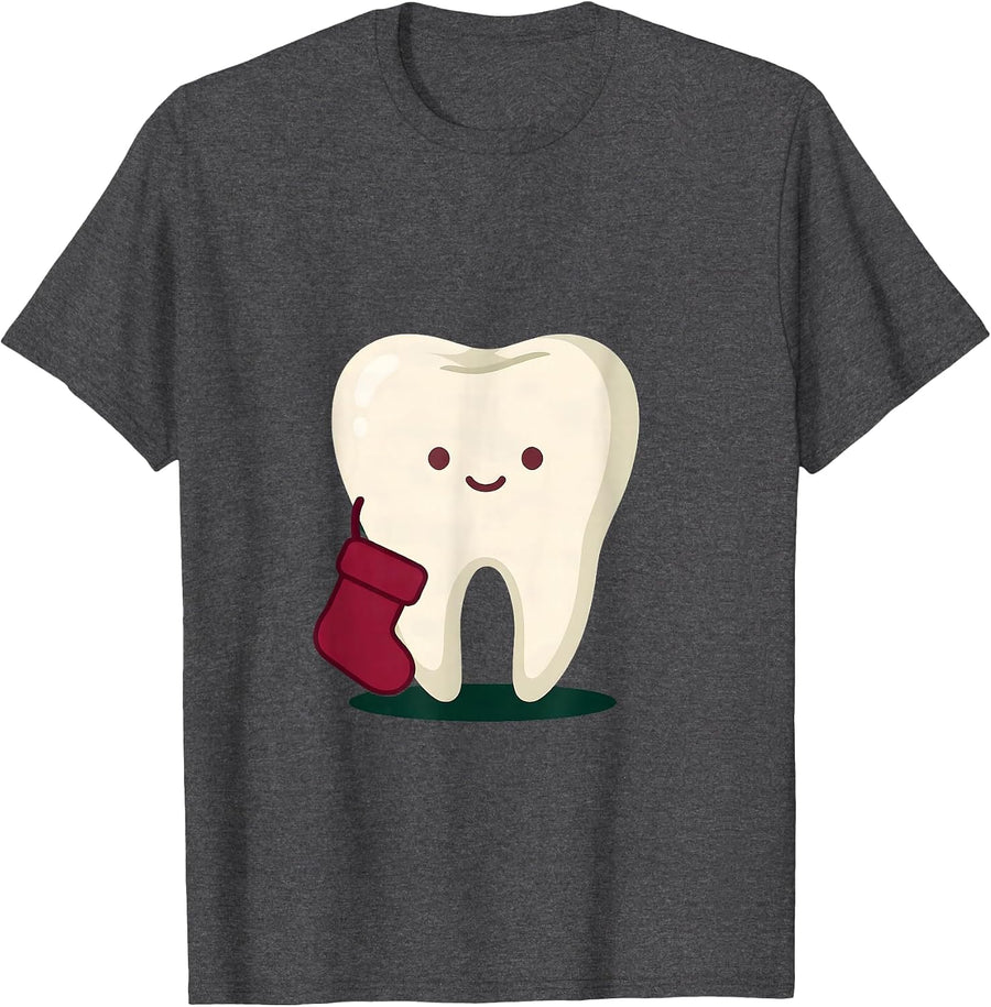 Men's Broad Tooth Mascot Cute Kawaii Dentist Christmas T-Shirt - Dark Heather Grey