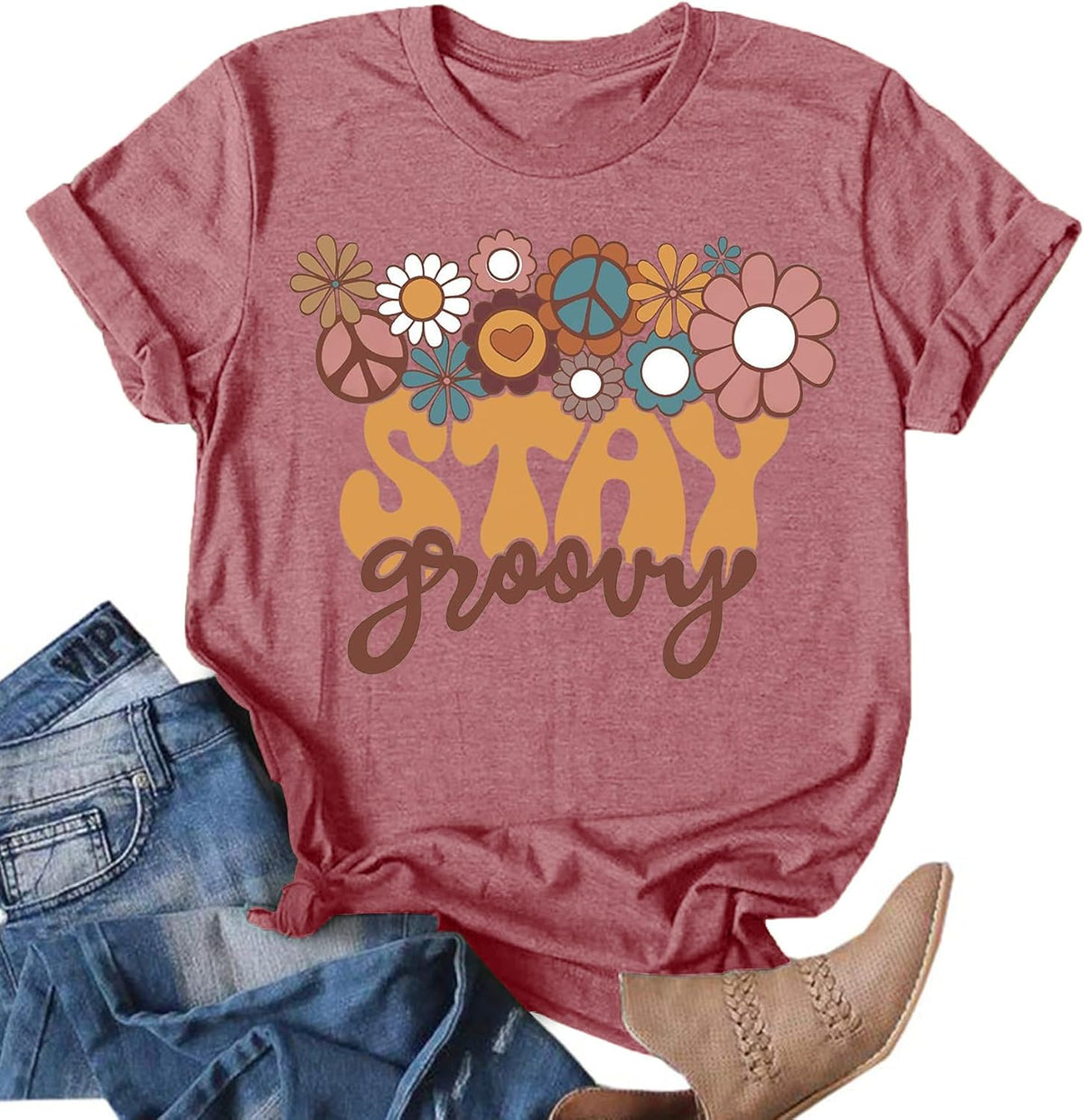 Womens Graphic Tee Shirts Trendy Casual Summer Loose Fit Short Sleeve Tshirts for Women - C-pink