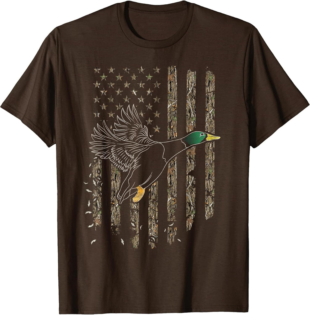 Duck Hunter American Flag Waterfowl Hunting Camouflage T-Shirt - Brown