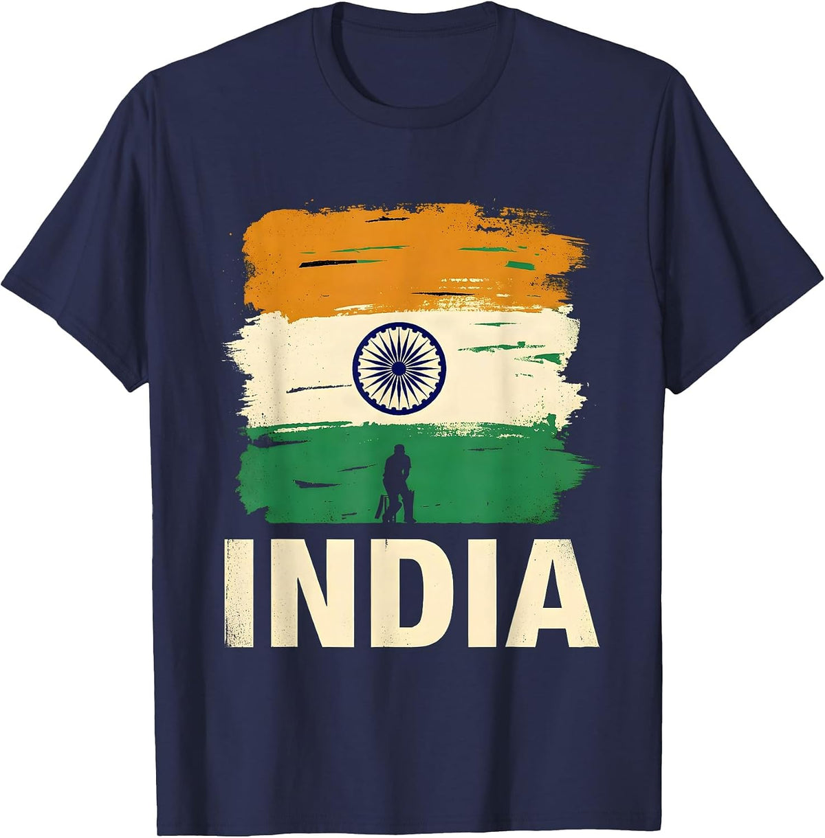 Men's India Screenprint Poster National Pride Cricket Fan T-Shirt - Navy Blue