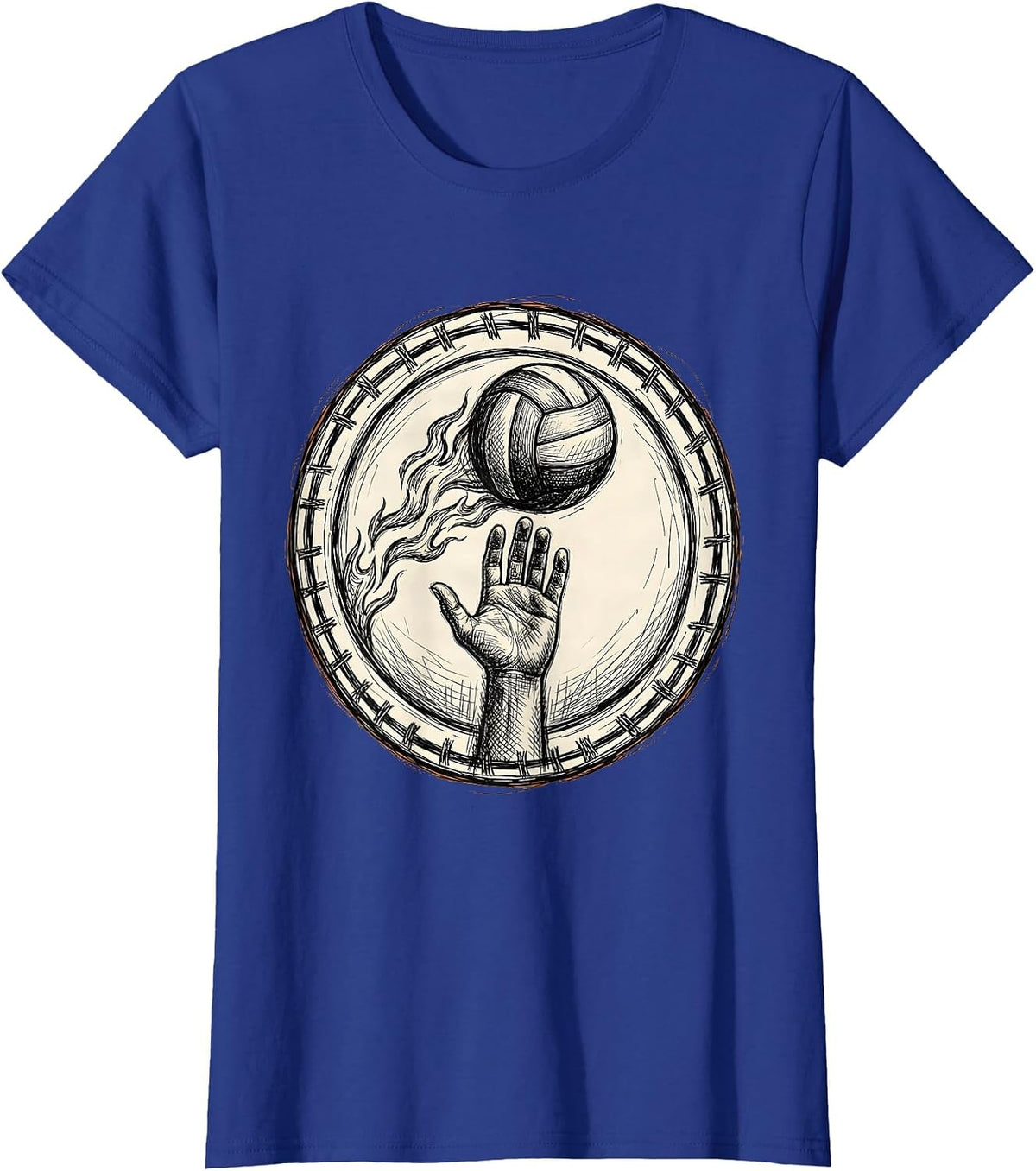 Women's Volleyball Mom Flaming Serve Graphic Design T-Shirt - Royal Blue