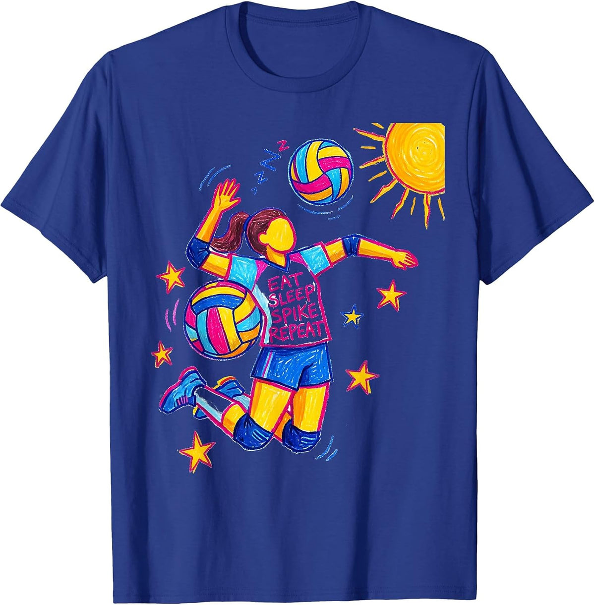 Men's Eat Sleep Spike Repeat Volleyball Design T-Shirt - Royal Blue