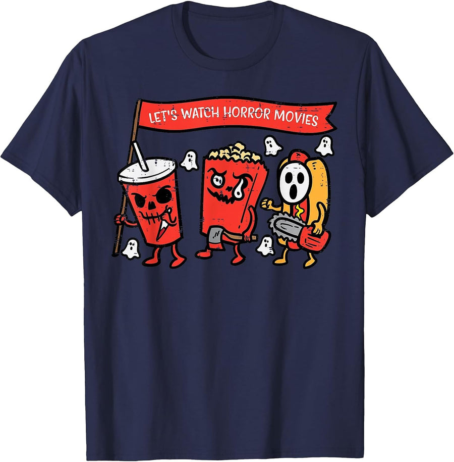 Let's Watch Horror Movies Funny Halloween Men Women Kids T-Shirt - Navy Blue