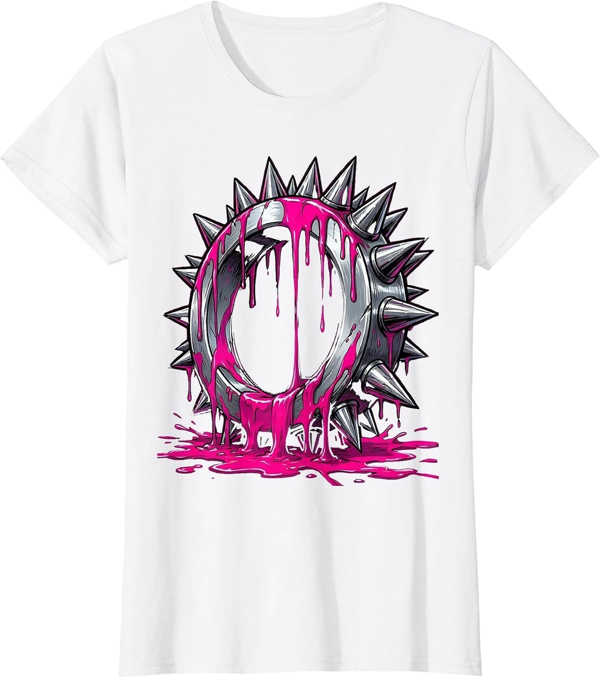 Punk Rock Spiked Knuckle Duster Paint Drip Art T-Shirt - White