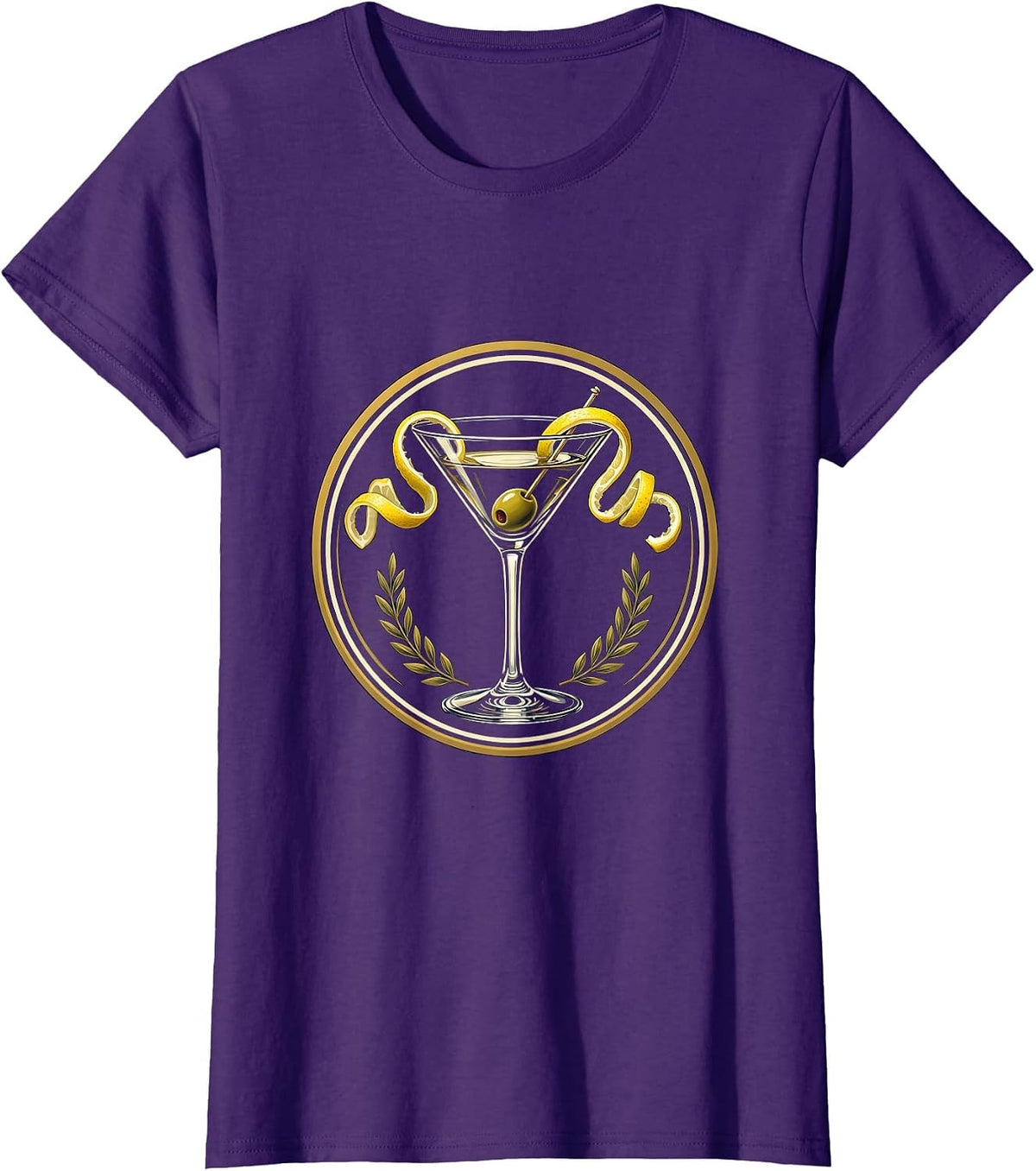 Women's Martini Glass Lemon Twist Illustration T-Shirt - Purple