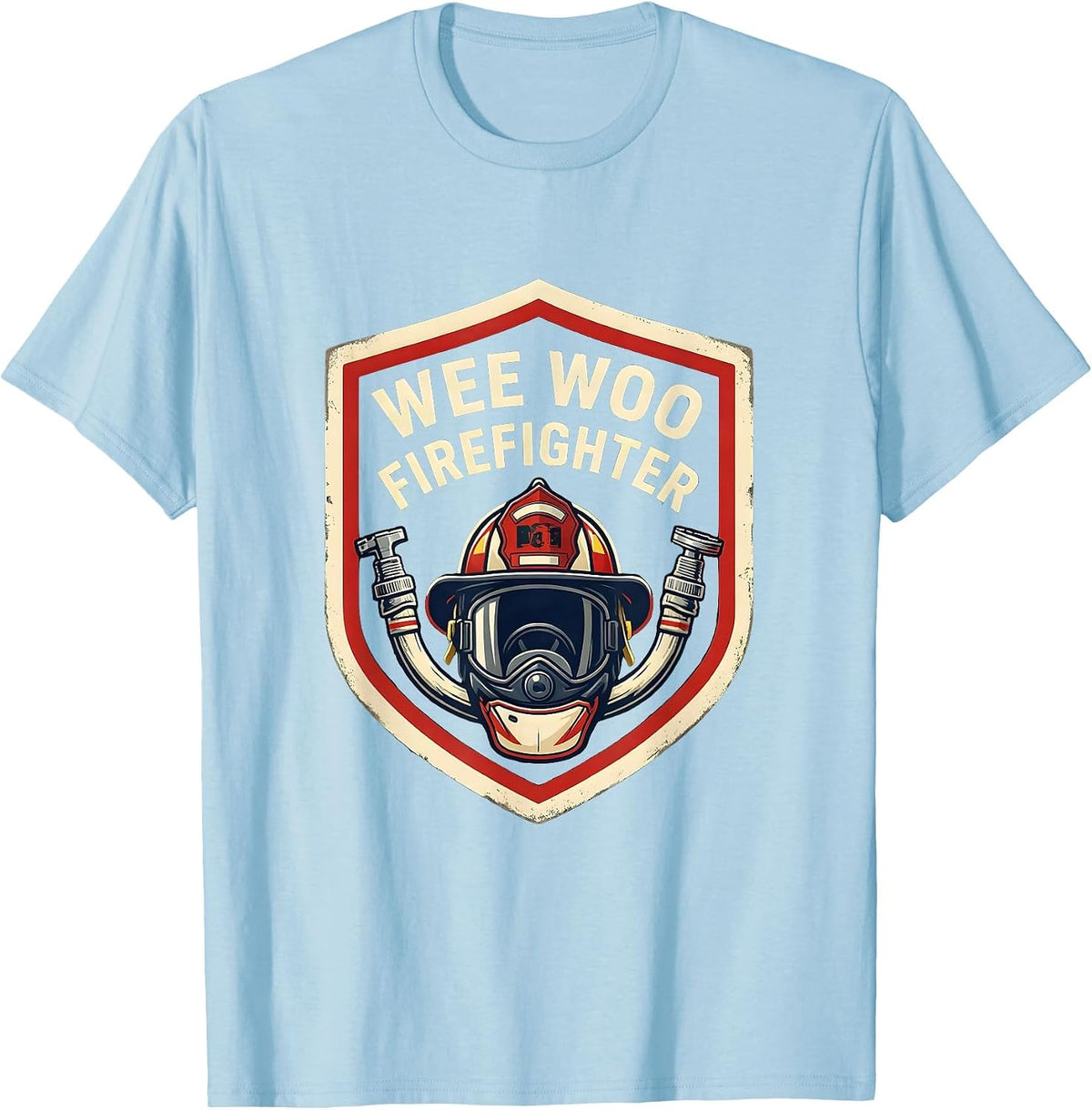 Men's Wee Woo Firefighter Emblem Firefighter Family Humor T-Shirt - Baby Blue