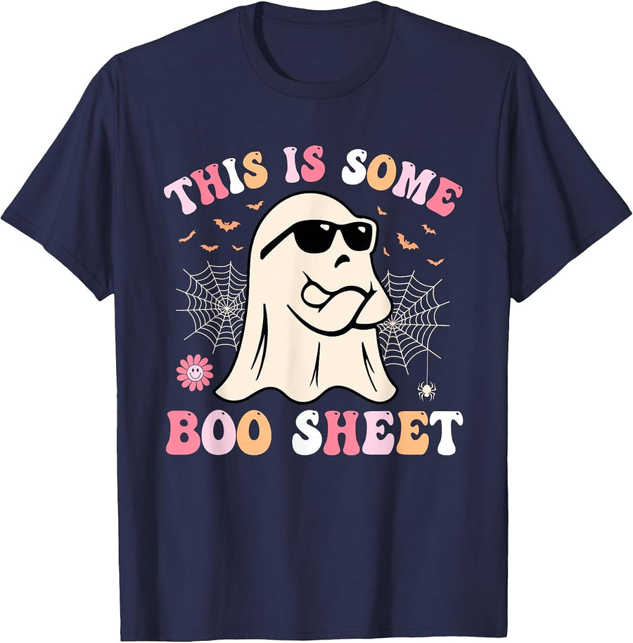 Groovy Halloween Boo Ghost Costume This is Some Boo Sheet T-Shirt - Navy Blue