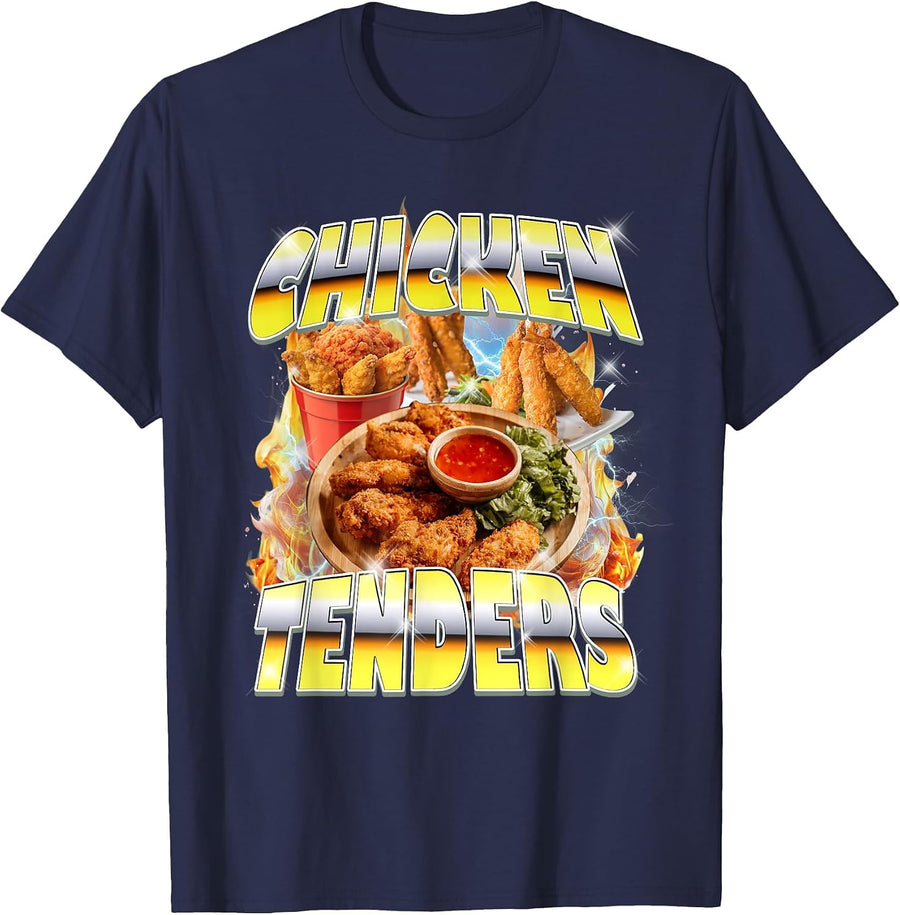 Thanksgiving Chicken Tenders Bootleg 90's Rap Rock Vintage T-Shirt - Navy Blue