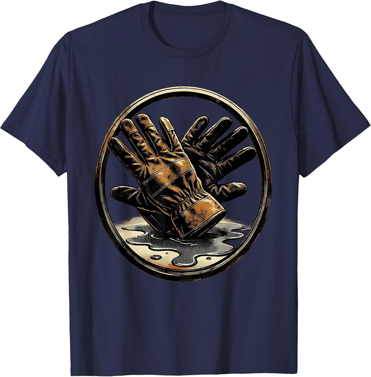 Pit Crew Mechanic Gloves On Oily Floor Graphic T-Shirt - Navy Blue