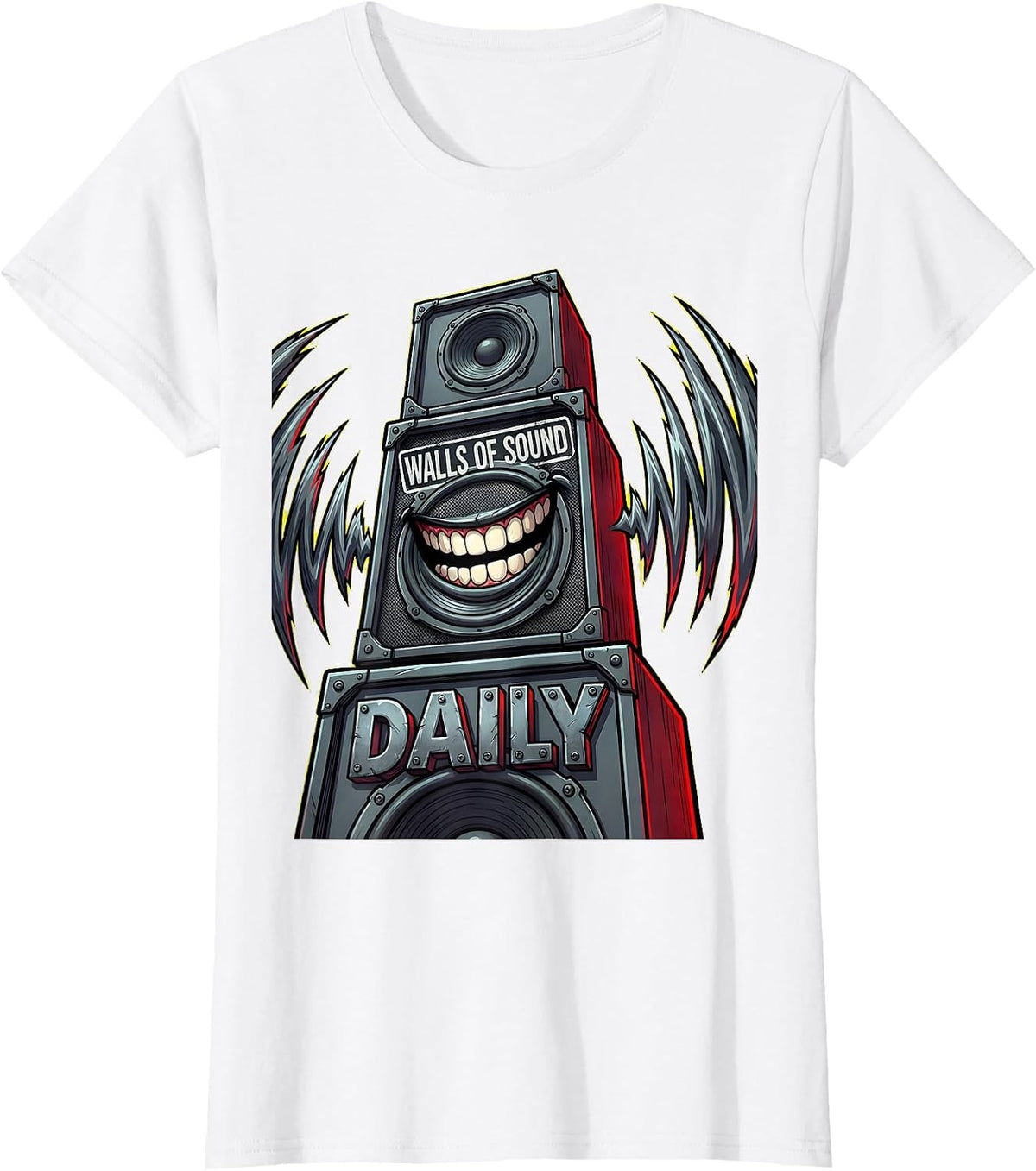 Women's Walls of Sound Daily Heavy Metal Design T-Shirt - White