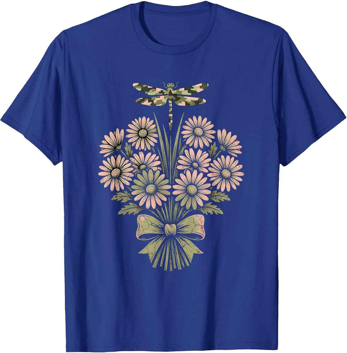 Men's Camo Dragonfly on Reed Nature Illustration T-Shirt - Royal Blue